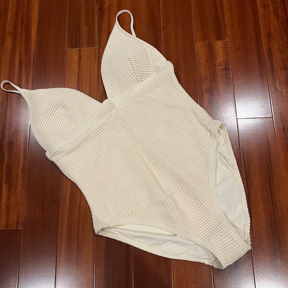 J Crew Crochet Swimsuit One Piece Swim Textured Ivory Cream C1290 Plus Size 16